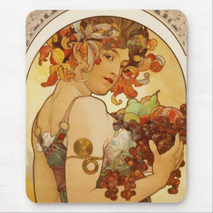 Mousepad Arte Antigo Alfons Mucha Fruta