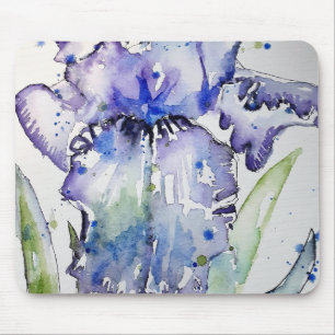 Mousepad Arte Azul Iris Flor Aquarela