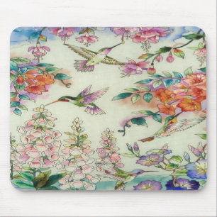 Mousepad Arte bonita do vitral das flores dos colibris