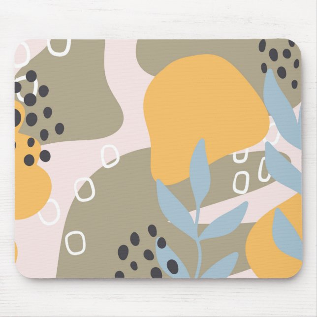 Mousepad Arte Botânica Abstrata Moderna em Laranja e Marrom (Frente)