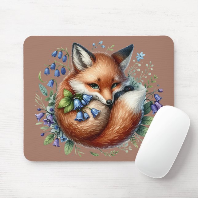 Mousepad Arte Botânica da Raposa Floral da Floresta (Com mouse)