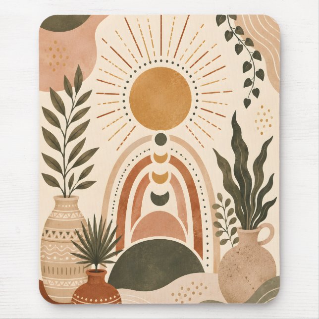 Mousepad Arte Botânica e Sol Boho (Frente)