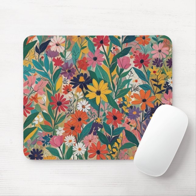 Mousepad Arte Botânica Floral Colorida (Com mouse)