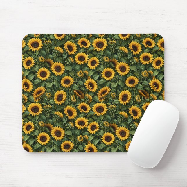 Mousepad Arte Botânica Realista de Girassol (Com mouse)