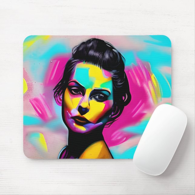 Mousepad Arte Colorida de Grafite | Linda mulher feroz (Com mouse)