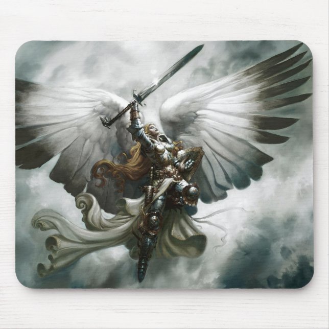 Mousepad Arte da fantasia do anjo do guerreiro (Frente)