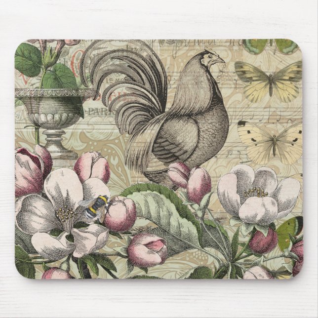 Mousepad Arte da Flor do Jardim Rooster (Frente)