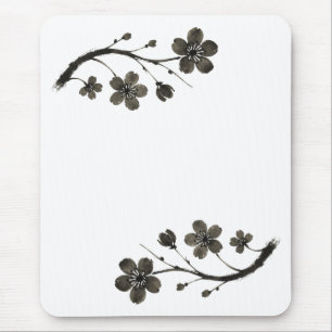 Mousepad Arte da Linha do Flor de ameixa - Placa Botânica d