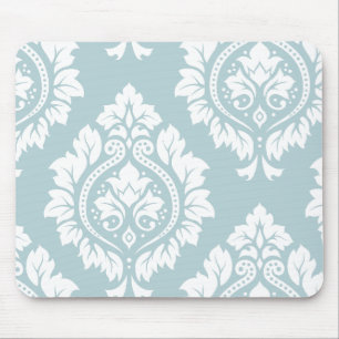 Mousepad Arte Damasco Decorativa I Branco sobre Azul Ovo de