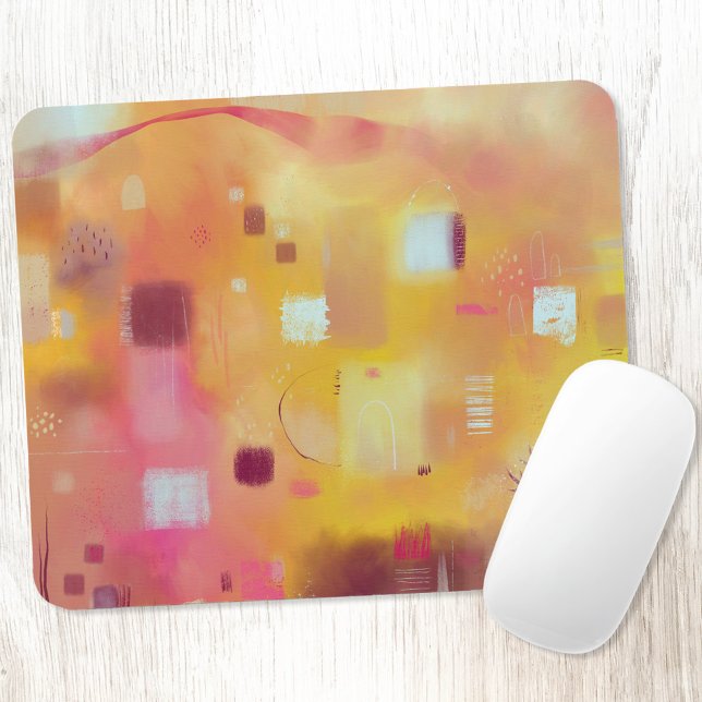 Mousepad Arte de Aquarela Abstrato Moderna (Yellow and pink modern contemporary abstract painting art mousemat)