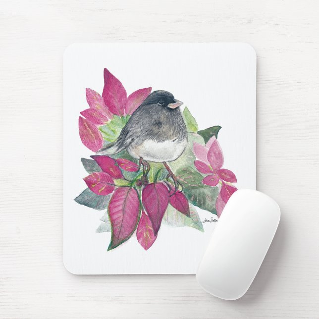 Mousepad Arte De Aquarela De Junco Dark (Junco Dark Eyed Watercolor Art Mouse Pad from Jenn's Emporium.)