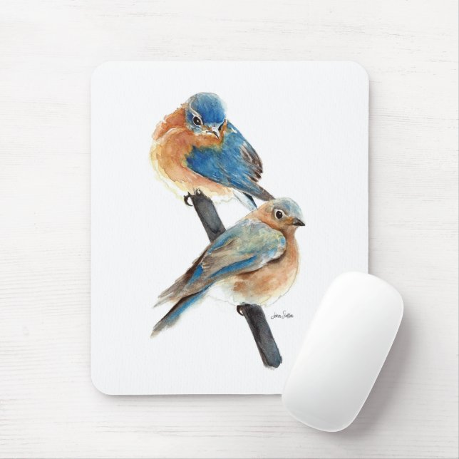 Mousepad Arte de Aquarela do Casal Bluebird (Com mouse)