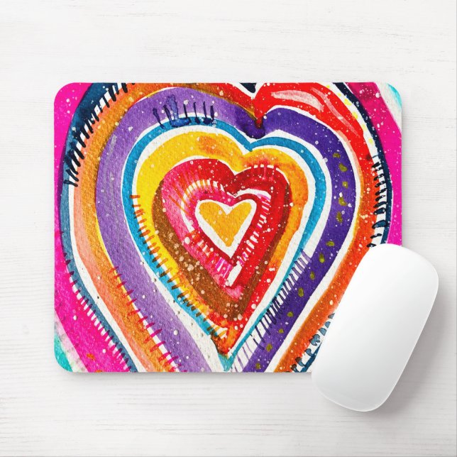 Mousepad Arte de aquarela do Heart Boho (Com mouse)