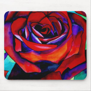 Mousepad Arte de aquarela original rosa da paixão vermelha