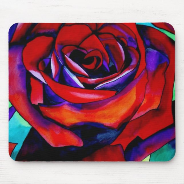 Mousepad Arte de aquarela original rosa da paixão vermelha (Frente)