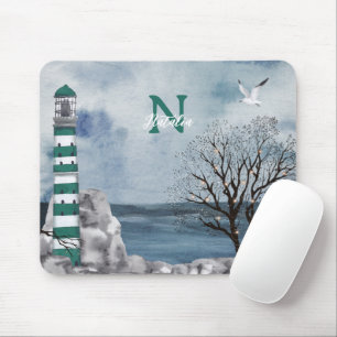 Mousepad Arte de Aquarela Verde Monograma