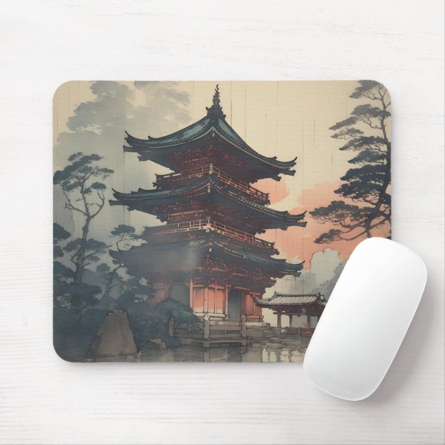 Mousepad Arte de Bloco de Madeira Asiático (Com mouse)