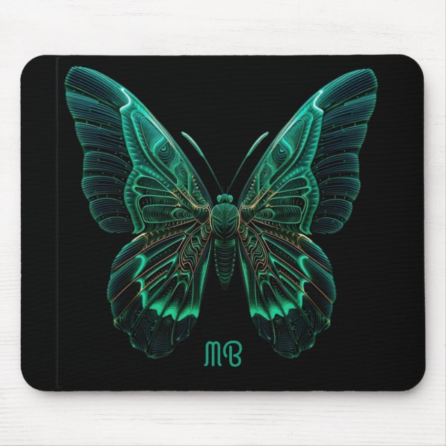 Mousepad Arte de Borboleta Luminescente Verde Neon (Frente)