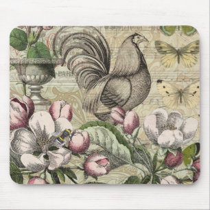 Mousepad Arte de Colagem de Jardim com Galo Vintage: País F