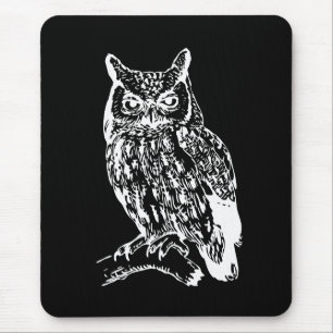 Mousepad Arte de Coruja Preta e Branca