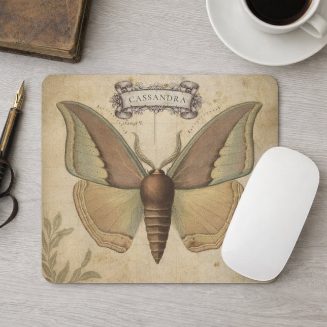 Mousepad Arte de Entomologia Vitoriana Vintage Botânica Mar (Vintage Victorian Entomology Art Botanical Moth Mouse Pad)