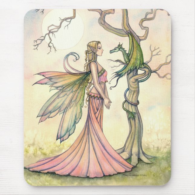 Mousepad Arte de Fantasia de Fada e Dragão Mística (Frente)