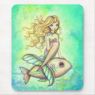 Mousepad Arte de Fantasia de Peixe Pequeno e Sereia