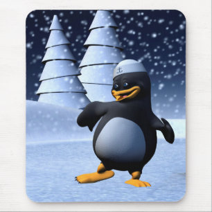 Mousepad Arte de Férias de Inverno Adorável de Pinguim Mari