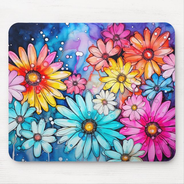 Mousepad Arte de Flor Colorida de Cores Aquáticas (Frente)