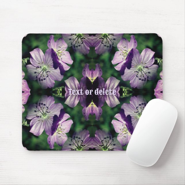 Mousepad Arte De Flor De Gerânio Roxo Multiplicada Personal (Com mouse)