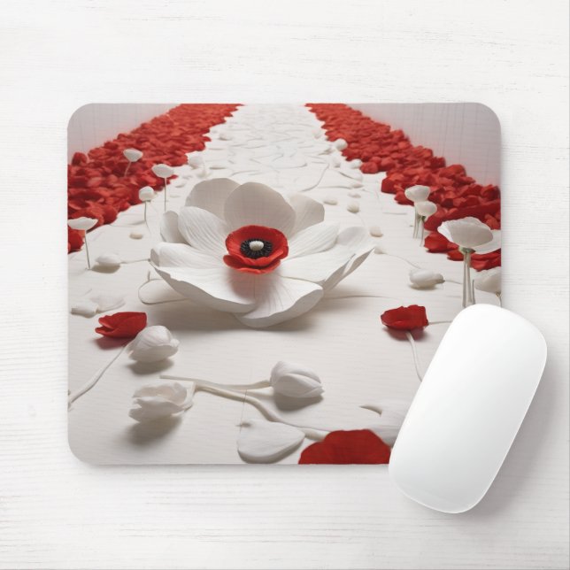 Mousepad Arte de Flor de Papel 3D Design Ousado Vermelho e  (Com mouse)