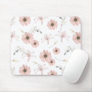 Mousepad Arte de Flores Rosa Bege em Aquarela