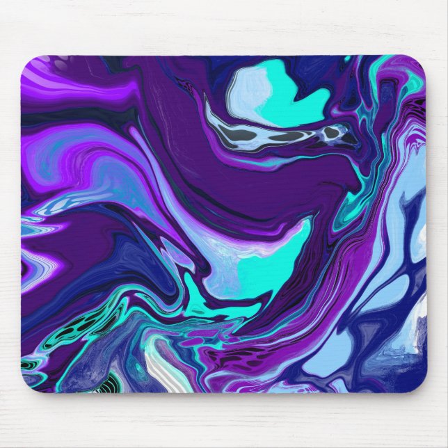 Mousepad Arte de Fluido Digital Abstrato Roxo e Teal (Frente)