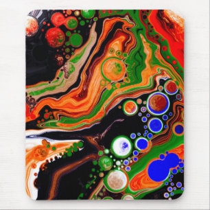 Mousepad Arte de Fluido Digital Laranja, Azul, Verde, Preto