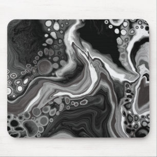 Mousepad Arte de Fluidos Digitais de Mármore Preto e Branco