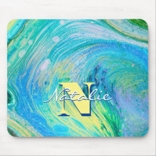 Mousepad Arte de Fluxo Acrilato Azul Aqua