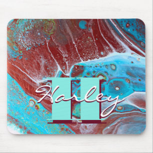 Mousepad Arte de Fluxo Acrílico de Cobre e Teal