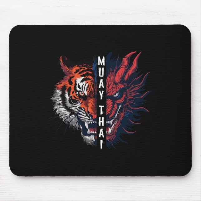 Mousepad Arte de Kickboxing Muay Thai Cabeça de Dragão e Ti (Frente)