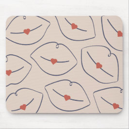 Mousepad Arte de Linha Minimalista Moderna Lábios Vermelho 