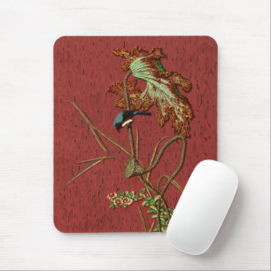 Mousepad Arte de Lótus de Pássaro Japonês Vermelho Antigo G