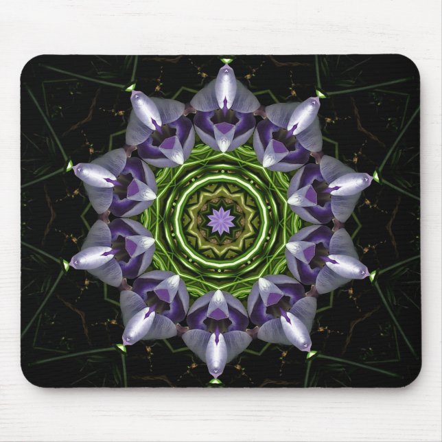 Mousepad Arte de Mandala Floral Roxo em Caleidoscópio (Frente)