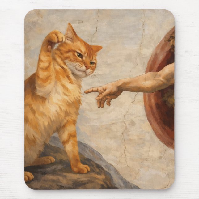 Mousepad Arte de Meme de Gato Engraçado Criação de Adão com (Frente)