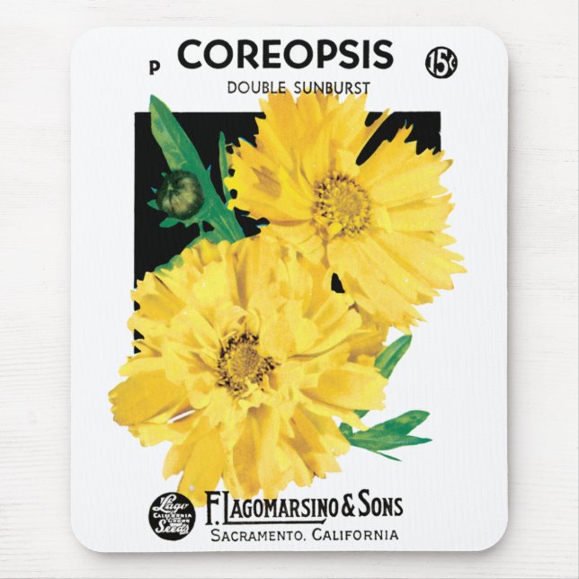 Mousepad Arte de Pacote de Sementes Antigas, Flores de Core (Frente)