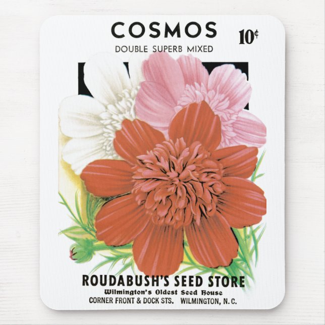 Mousepad Arte de Pacote de Sementes Antigas, Flores de Jard (Frente)