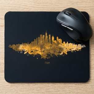 Mousepad Arte de Paisagem Urbana em Aquarela da Silhueta de
