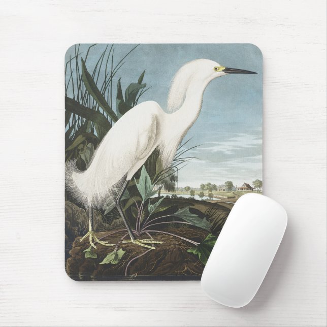 Mousepad Arte de Pássaro Garça Branca da Coleção Clássica A (Com mouse)