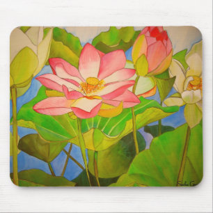 Mousepad Arte de pintura em aquarela de lírio de água rosa