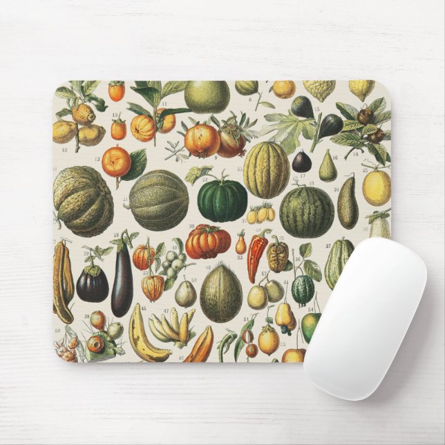 Mousepad Arte de Poster de Frutas Botânicas Francesas Vinta (Com mouse)