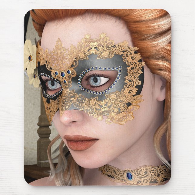 Mousepad Arte de retrato de máscara veneziana elegante (Frente)