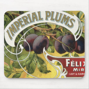 Mousepad Arte de rótulo de caixa de frutas vintage, ameixas